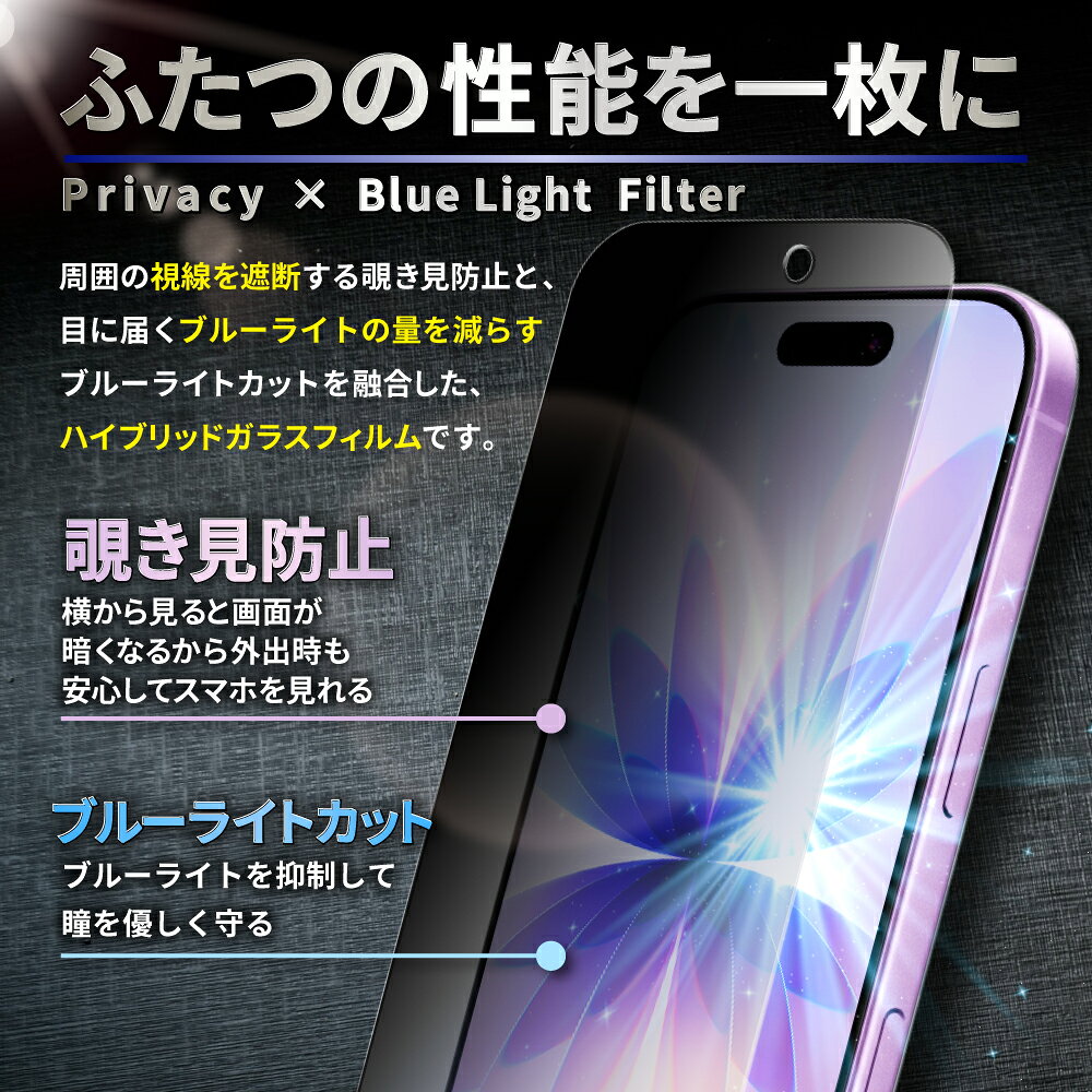 【 覗き見防止 ブルーライトカット 】 iPhone17 ガラスフィルム iPhone17 pro フィ...