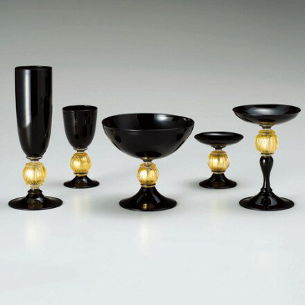 【現代仏具　五具足】　フィアンマ・ネーロ　【ヴェネチアンガラス製・モダン】【八木研】