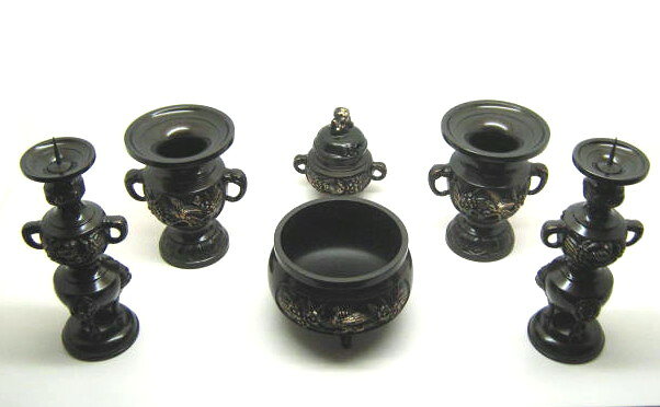 【仏具　六具足】　花鳥　ニュ−漆色　4.0寸