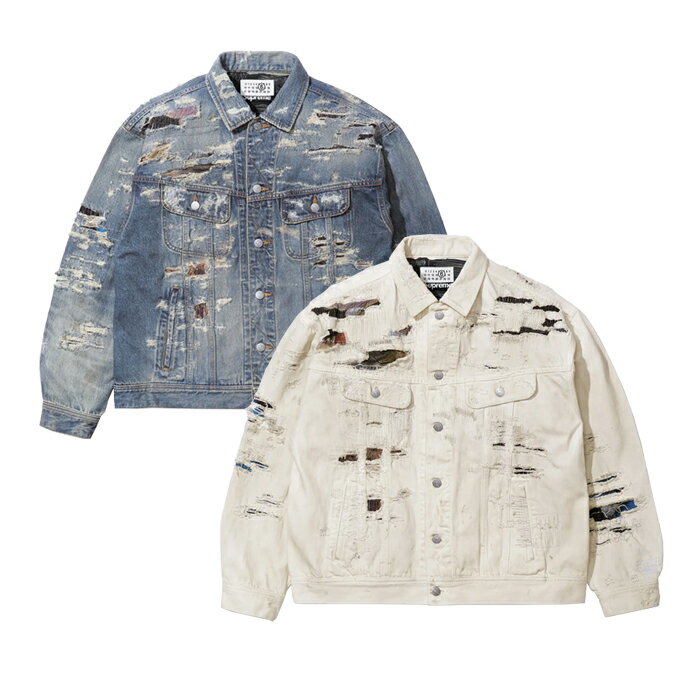 Rakuten - 【コラボ商品】 【最短即日発送】 SUPREME × MM6 DISTRESSED DISTRESSED SELVEDGE DENIM TRUCKER JACKET シュプリーム × エムエムシックス ディストレスト セルビッジ デニム トラッカー ジャケット 長袖 ストリート メンズ ホワイト デニム M L XL サイズ オンライン