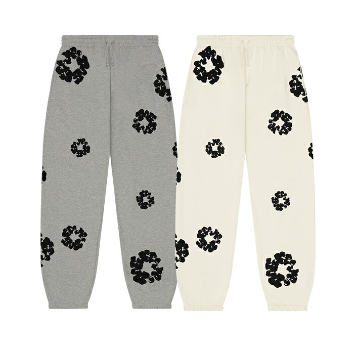 【最短即日発送】 DENIM TEARS BLACK COTTON WREATH SWEATPANTS デニムティアーズ ブラック コットン リース スウェット パンツ 花柄 プリント 立体 Central Cee ストリート メンズ オートミール グレー XS S M サイズ オンライン