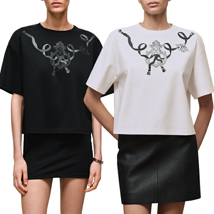 【最短即日発送】 HERMES T-SHIRT BOXY CARTOUCHE エルメス Tシャツ ボクシーフィット カルトゥッシュ 半袖 カットソー フェロヌリー ラグジュアリー レディース ブラック ホワイト 34 36 38 サイズ オンライン