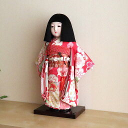 元賀章介作 12号(尺二)別染 着尺 梅に桜 濃いピンク色 台　市松人形 女の子 かわいい 上品 童 国産 雛人形 お雛様 おひなさま お雛さま