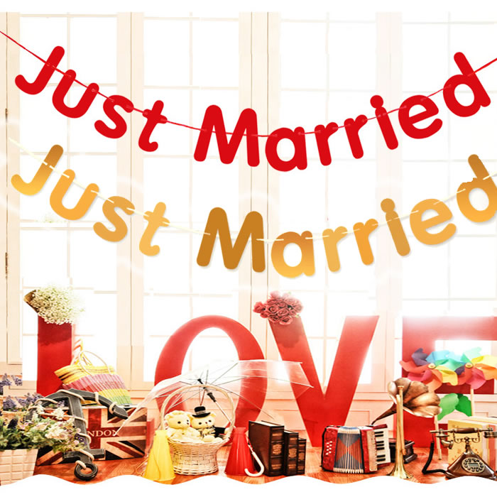 結婚式 JUST MARRIED フォトプロップス ガーランド 【ゴールド/レッド】 結婚式 二次会 受付 文字 金 赤 just married JUST MARRIED 小物 アイテム プレート ウエディング Photo Props ブライダル 装飾 飾付 飾りつけ 飾り付け パーティー グッズ デコレーション