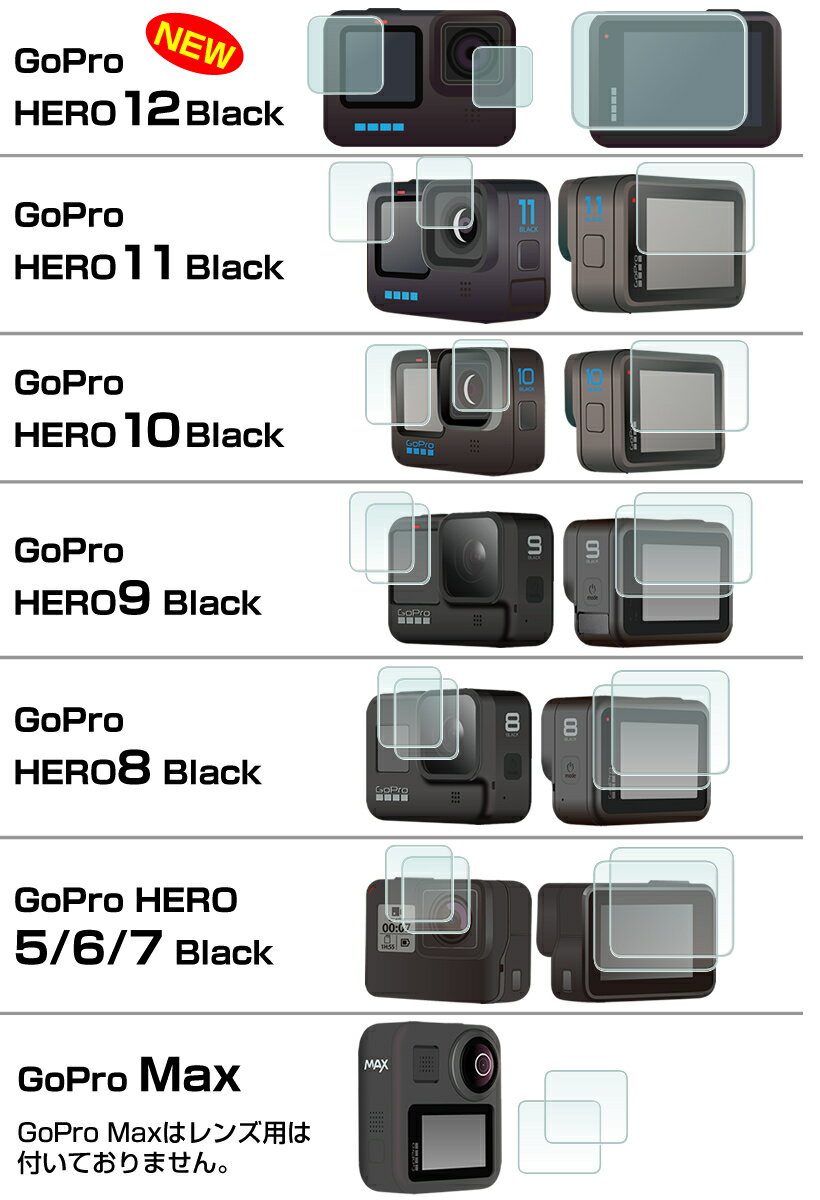 【強化ガラス】GoProHERO9Black/GoProHERO8Black/GoProMax/GoProHERO7Black/GoProHERO6/GoProHERO5フィルムガラスフィルム保護ゴープロマックスHERO98567液晶送料無料アクセサリーシート画面カバーina