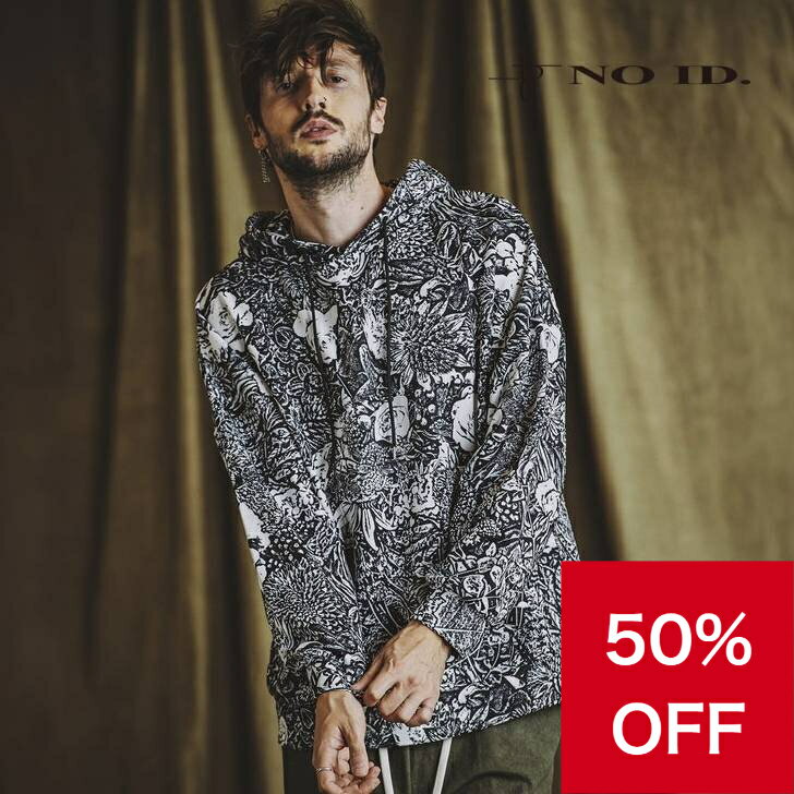 【50％OFF】 ノーアイディー noid 長袖パーカー NOID. メンズ PatternプリントBIGパーカ 総柄 ブラック フリーサイズ 秋冬商品 455006-853T フリーサイズ ビッグシルエット フードパーカ ブランド