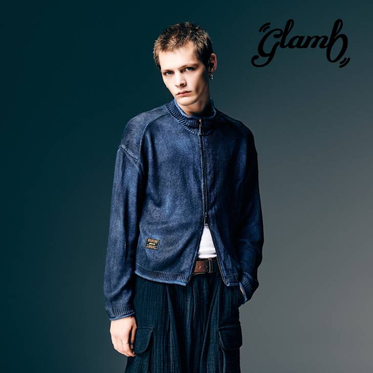 Rakuten - お取り寄せ商品 glamb グラム カーディガン メンズ Paraffin Coated Knit Blouson パラフィンコートニットブルゾン 春 ブルー ブラック GB0126/KNT04 ブランド 30代 40代 50代 きれいめ 男 かっこいい オシャレ