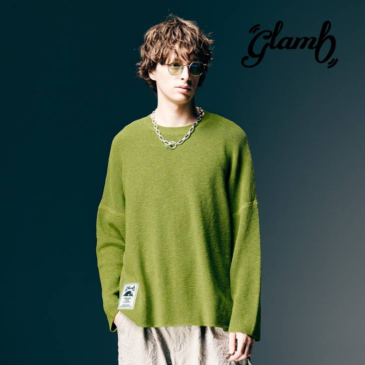 Rakuten - glamb グラム ニット メンズ Rubber Tag Knit ラバータグニット 春 グリーン ブルー オレンジ ブラック GB0126/KNT11 メンズ 服 ブランド