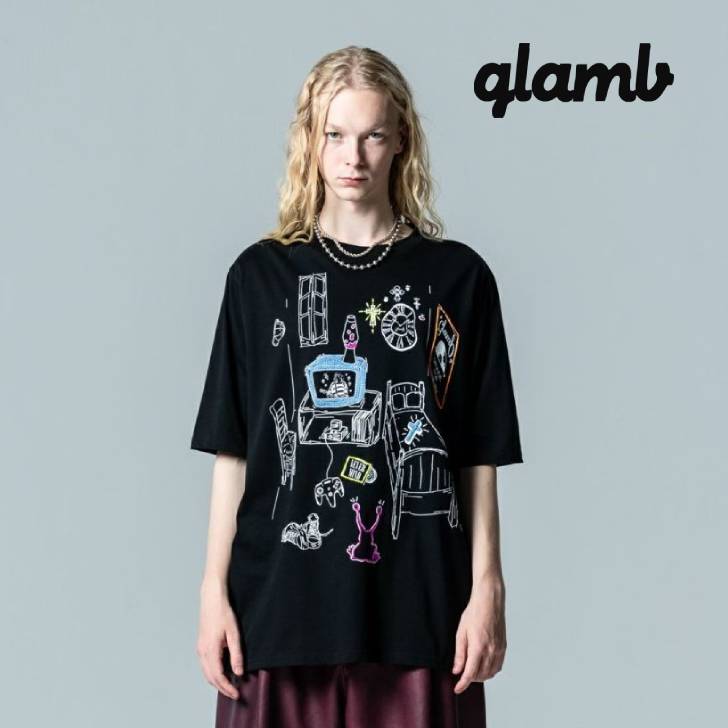 お取り寄せ商品 glamb グラム 5分袖Tシャツ メンズ Grunge Room T-Shirt/グランジルームTシャツ 春夏商品 ホワイト ブルー ブラック GB0125/CS08 ゆったり ブランド 薄手 30代 40代 50代 きれいめ 男 かっこいい オシャレ 軽い 服のサムネイル