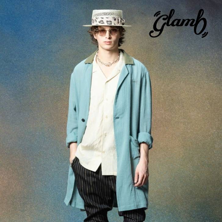 お取り寄せ商品 glamb グラム 長袖シャツ メンズ Sheer Long Shirt/シアーロングシャツ 春夏 ブルー ブラック GB0225/SH06