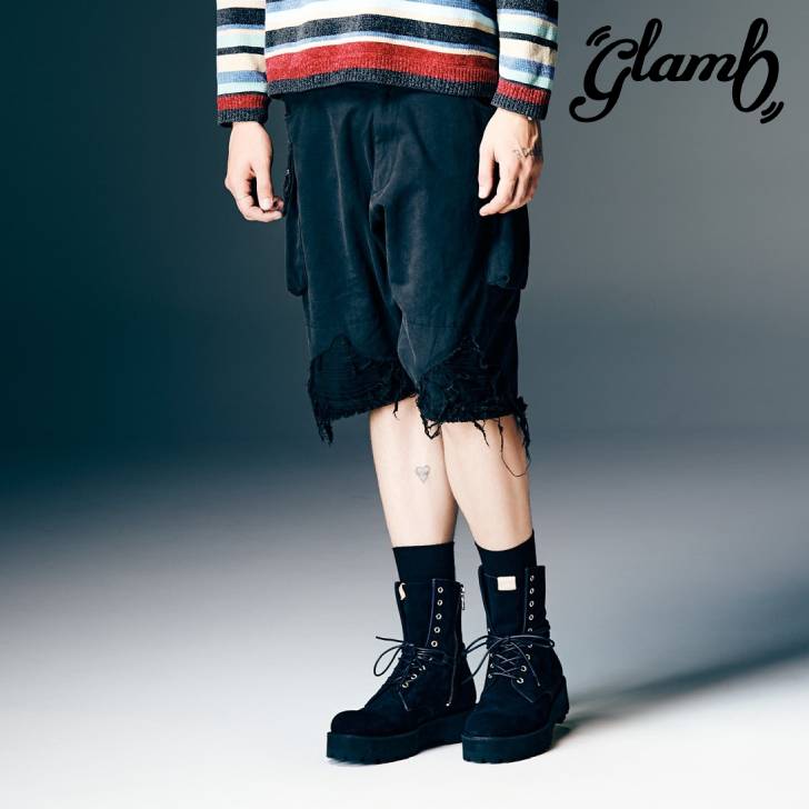 Rakuten - お取り寄せ商品 glamb グラム ショートパンツ メンズ Crush Cargo Shorts クラッシュカーゴショーツ 春 カーキ ブラック GB0126/P14 ブランド 30代 40代 50代 男 かっこいい オシャレ 服