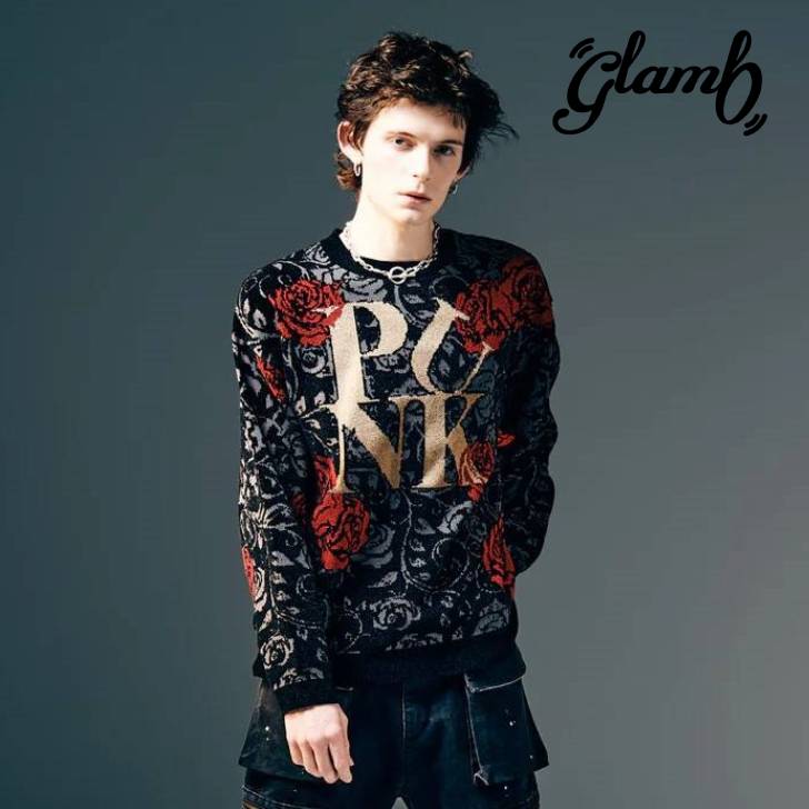 Rakuten - glamb グラム ニット メンズ Punk Flower Knit/パンクフラワーニット 秋冬 ブラック ブルー GB0425/KNT03 メンズ 服 ブランド