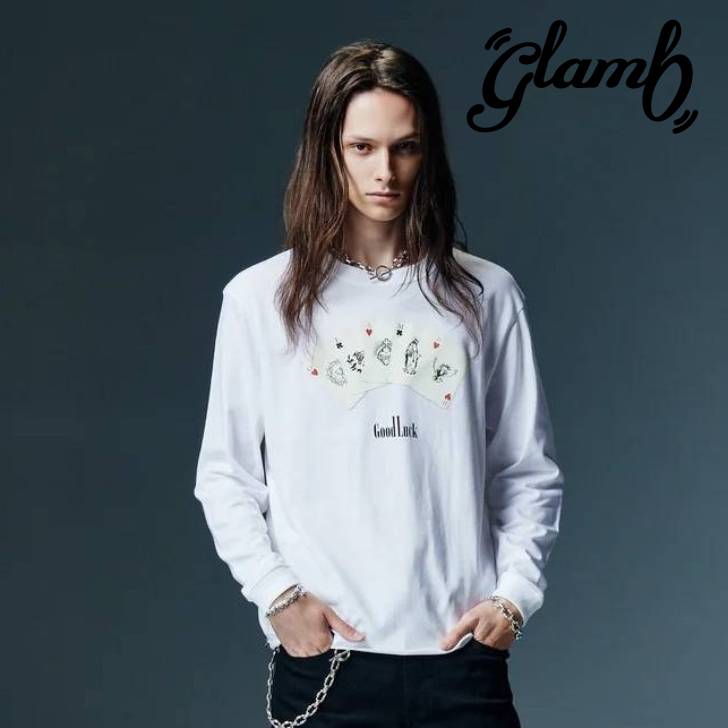 予約商品 glamb グラム 長袖Tシャツ メンズ Good Luck Card Cutsew グッドラックカードカットソー ホワイト グリーン チャコール GB0426/CS07 ブランド 30代 40代 50代 きれいめ 男 かっこいい オシャレ 軽い