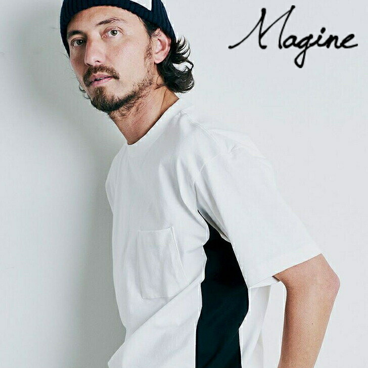 【ポイント10倍＆クーポン配布中】 magine マージン Magine 半袖カットソー メンズ コットンサイドスウィッチパネルカットソー 春夏商品 ホワイト グレー 日本製 タイトシルエット 半袖Tシャツ ブランド 涼しい 薄手 30代 40代 50代 夏 切り替え 2222-013