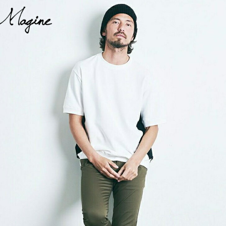 Rakuten - magine マージン Magine 半袖カットソー メンズ コットンスウェットサイドバイカラーカットソー 春夏商品 ホワイト キャメル グレー 日本製 半袖Tシャツ ブランド 涼しい 薄手 30代 40代 夏 無地 切り替え 半袖 2222-010