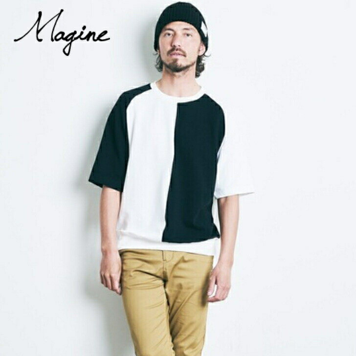 magine マージン Magine 5分袖カットソー メンズ コットンスウェットクレイジーパターンカットソー 春夏商品 ホワイト グレー キャメル 日本製 5分袖Tシャツ メンズ ブランド 涼しい 30代 40代 50代 夏 切り替え 2222-011