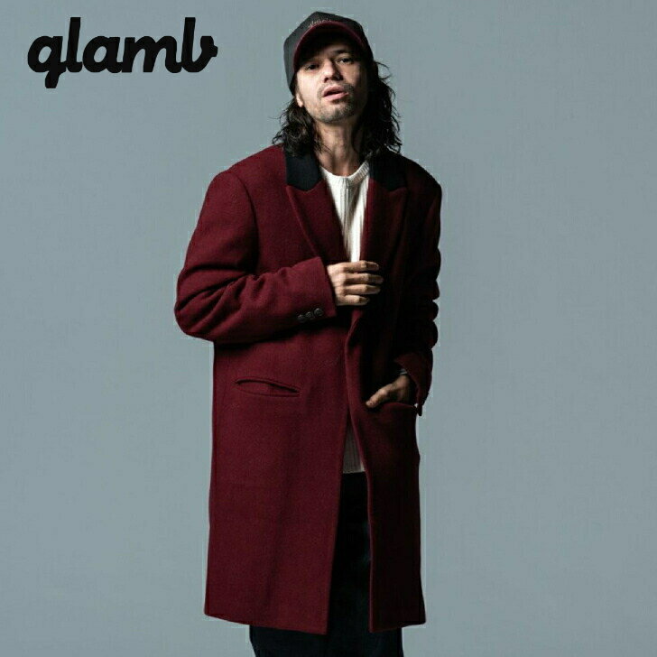 glamb グラム チェスターコート メンズ テディーチェスターコート GB0322/JKT15 秋冬商品 ワイン／ブラック アウター ロングコート ブランド 厚手 30代 40代 50代 アウター 無地 きれいめ コート オシャレ ロングコート