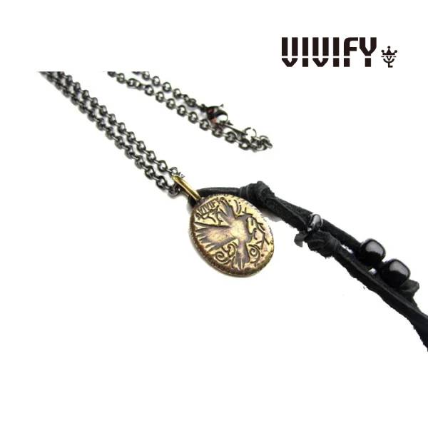 VIVIFY ビビファイ ネックレス メンズ Crow Medal Necklace 革紐 ブラックメッキチェーン VFN-198(4)