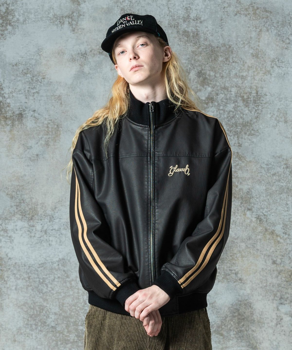 glamb レザー ジャケット ネイビー ブラック サイズ ＸＬ glamb（グラム） ブルゾン アウター Synth Leather Track Jacket