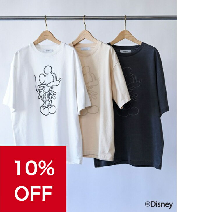 Military - 【10％OFF＆クーポン配布中】 ジョンブル johnbull Johnbull 半袖Tシャツ メンズ MICKEY MOUSE/Embroideryt Tシャツ 春夏ファッション ホワイト ライトベージュ チャコールグレー JT252C03 コットン100% ブランド 涼しい 薄手 30代 40代 50代 インナー 夏 半袖 服