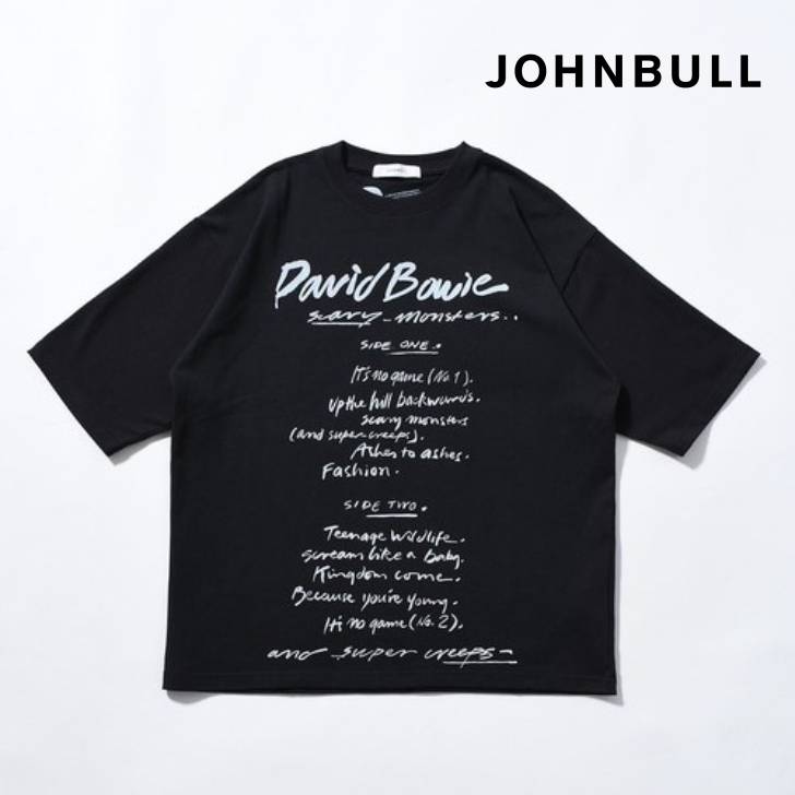ジョンブル johnbull Johnbull 5分袖Tシャツ メンズ アーティストTシャツ(David Bowie/Scary Monsters) 春夏 ホワイト ブラック JT261C34 コットン100% ブランド 涼しい 薄手 30代 40代 50代 インナー 夏 半袖 服