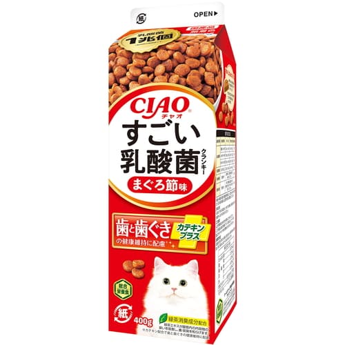 CIAO すごい乳酸菌クランキー牛乳パック まぐろ節味 400gいなば INABA 猫 ネコ ドライ かりかり 総合栄養食 ごはん フード ドライフード 乳酸菌 チャオ クランキー