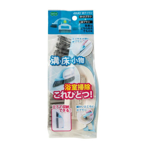 商品名 オーエ 4way 親子ブラシ 内容量 1個 商品説明 ●1つで、浴室のいろんな場所をお掃除できる便利な4WAY親子ブラシ。●毛先がそれぞれ工夫されていて、大小2つのブラシが合体しているので場所にあわせて賢く使い分けができる。●セットした状態で立てて収納。水切れよく場所を取らない。※メーカーの都合により、パッケージ・仕様等は予告なく変更になる場合がございます。 サイズ 製品約200×60×100mm 材質 本体：ポリプロピレン、毛：ポリプロピレン 備考 ※パッケージデザイン等は予告なく変更されることがあります。 ※メーカー都合により商品のリニューアル・変更及び原産国の変更がある場合があります。 区分 日用品 製造国・原産国 タイ 製造販売元 株式会社オーエ JANコード 4901065675300 広告文責・販売事業者名:株式会社ビューティーサイエンス TEL 050-5536-7827