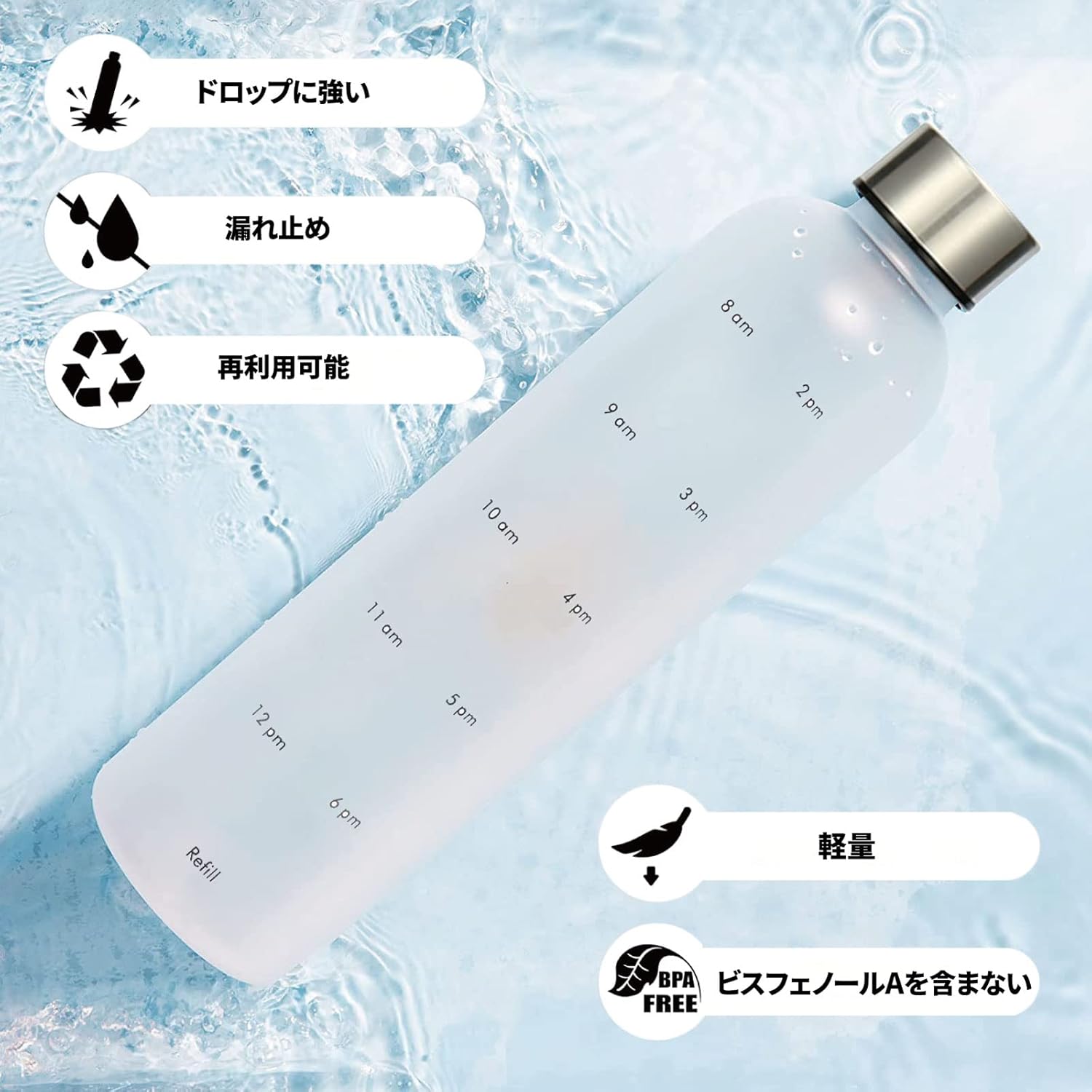 【6%OFFクーポン】ウォーターボトル 水筒 1000ml 1リットル 軽量 タイムマーカー付...