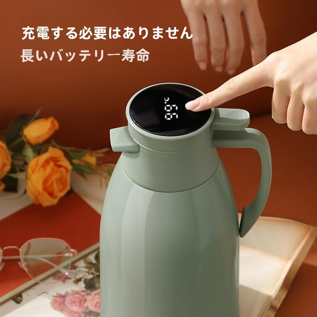 MASTER GARDENの魔法瓶 サーモジャグ 保温ポット 2リットル コードレス大容量 小型 省エネ 卓上ポット 洗いやすい 水筒 ポット レトロ 保冷 卓上ポット 保温断熱ケトル 温度表示 保温保冷ポット おしゃれ ステンレスティーポット保冷ティーポット 蓋付き麦茶 保温 リビングポット 5色｜アングル2