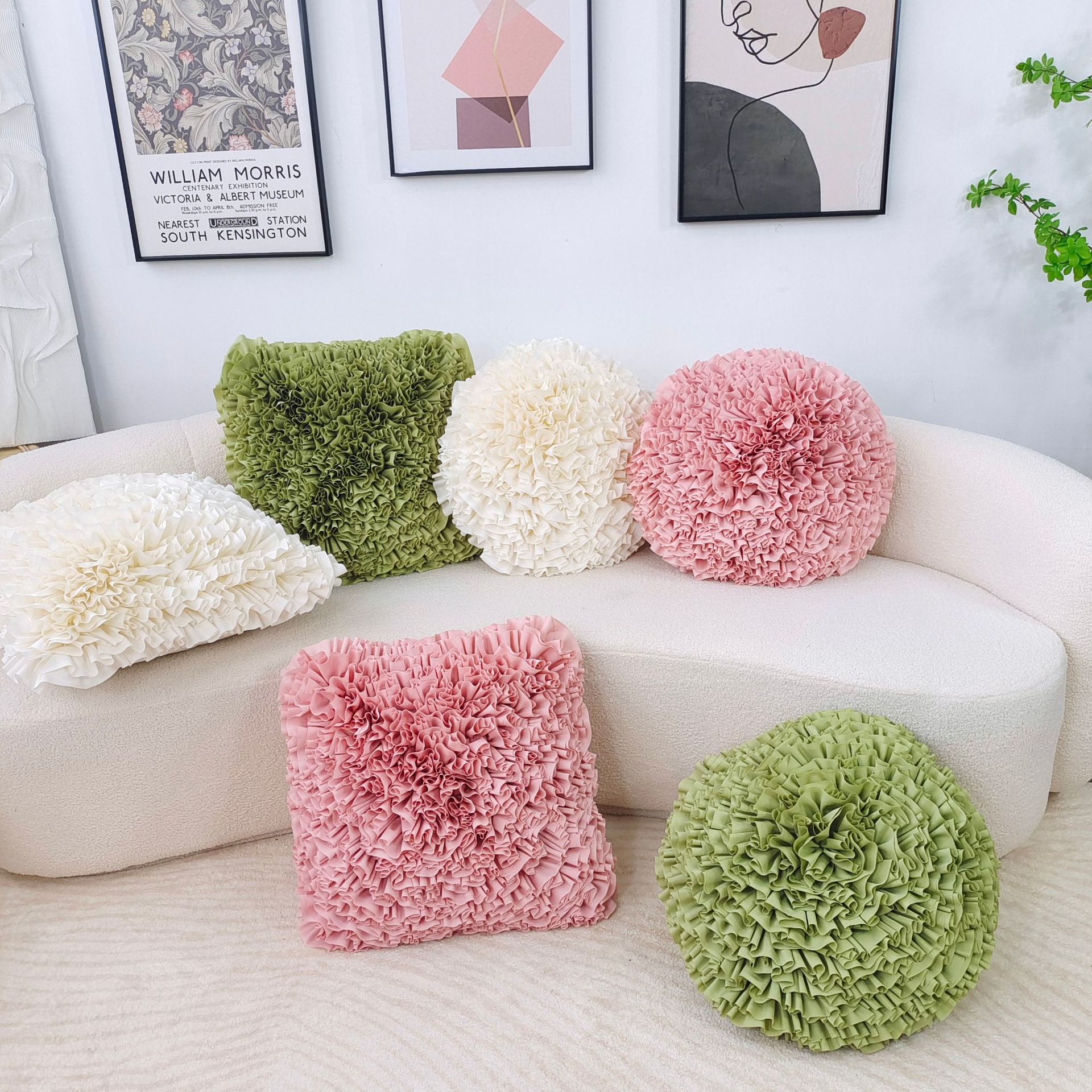 ハンドメイド 3D 花びら 花 装飾 充填 スローピローカバー インチ アクアフローラル枕カバー ソファ ホ..