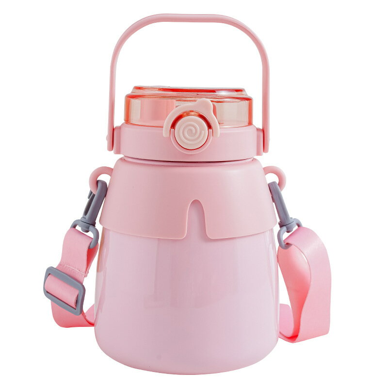 【シール付き】ウォーターボトル 水筒 保温カップ子供用携帯水筒スポーツボトル ストロー付ドリンクボトル 直飲み 漏れ防止 肩ひも付き プラスチックボトル 超軽量 携帯便利 夏アイテム アウトドア スポーツ キャンプ ランニング ジム 可愛い 女の子 おしゃれ プレゼント