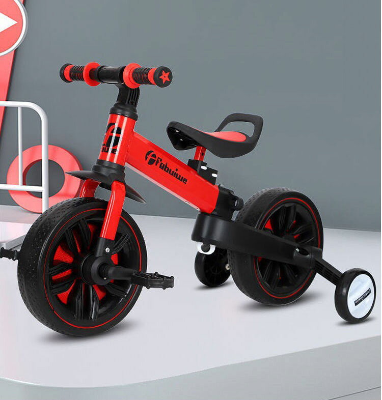 キッズバイク三輪車 2-6歳子供用 4in1 補助輪 折りたたみ バランスバイク 押し棒付...