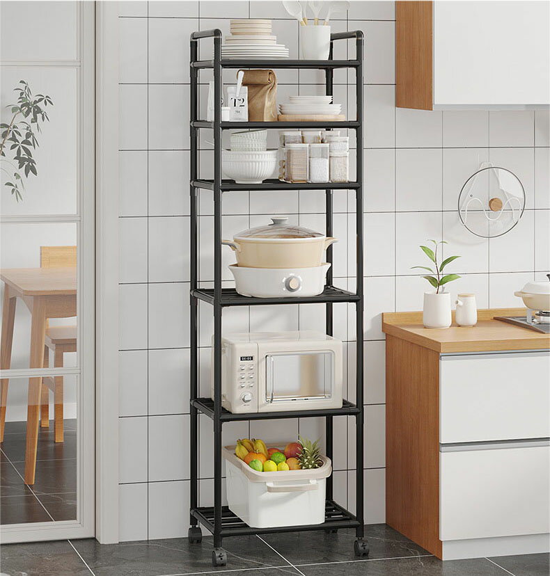 レンジラック キッチンラック キャスター付き ブラック 収納ワゴン ストッパー 取っ手付き キッチン レ..