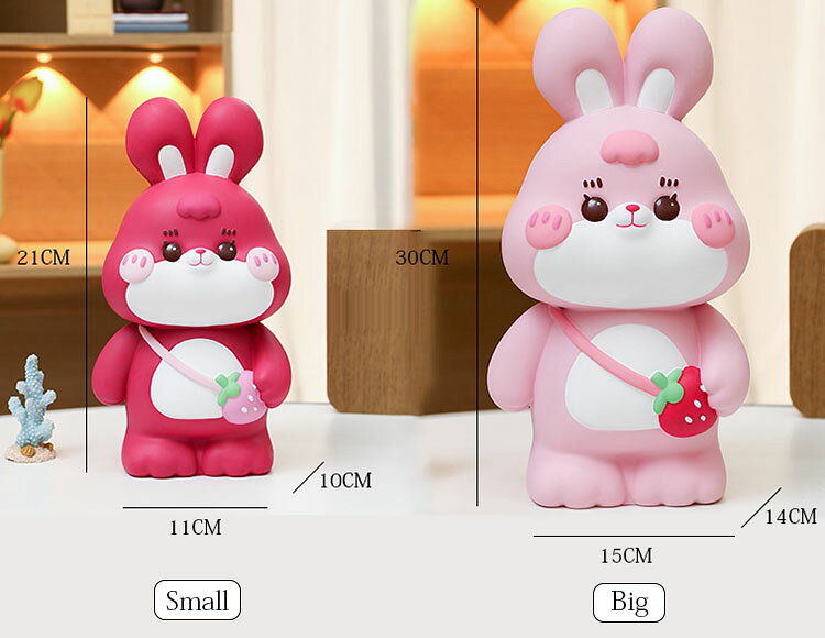 MASTER GARDENのSmall：11CM*10CM*21CM 貯金箱 おしゃれ マネーバンク 子供 硬貨 コイン お札 紙幣 ウサギの形 可愛い 飾り付き 金庫 おもちゃ 大容量 小銭投入ボックス お金 お年玉 コインバンク 子ども 置き物 オブジェ インテリア 割れない 雑貨 装飾品 小物 癒し プレゼント 選べる2色｜アングル3