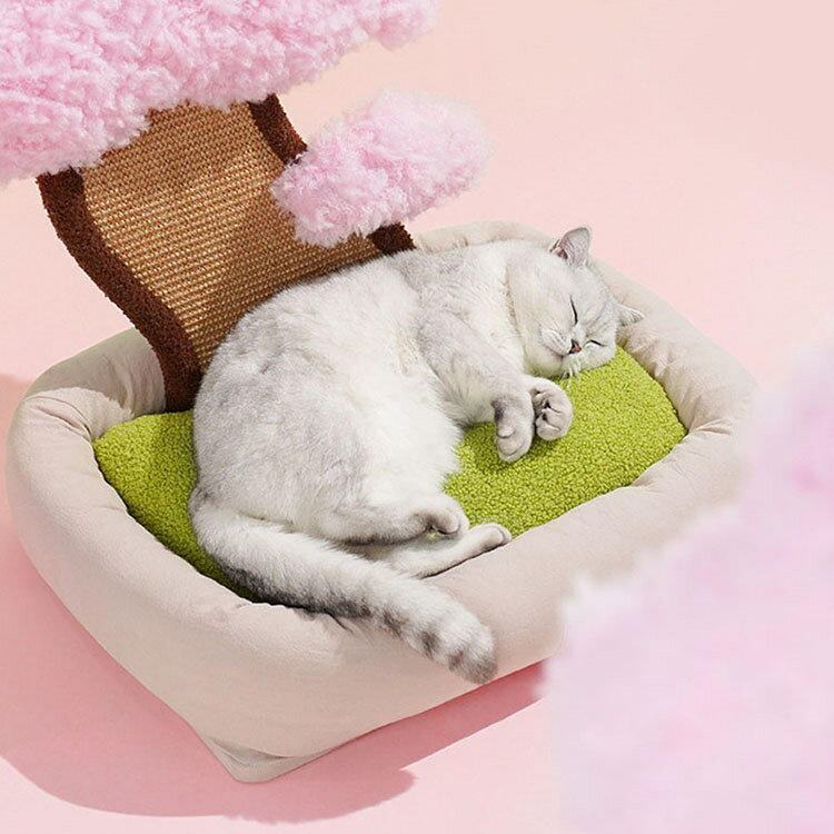 さくらの盆栽猫小屋 ペットベッド 猫ベッド 爪とぎポール オシャレ フワフワ 可愛...