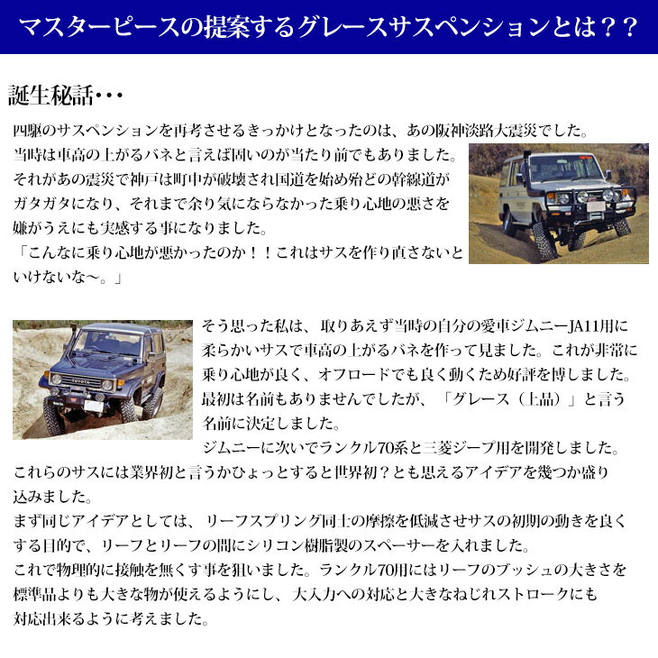 ランドクルーザー70 HZJ76V/GRJ76K フロントコイル仕様 3インチリフトアップ グレースサスペンションキット 再販ガソリン仕様/ディーゼル ウインチ無し車用