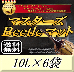 レビューをお願い致します◆送料無料！マスターズBeetleマット 10L×6袋　ヘラクレス170mmの実績！害虫の混入99％なし！ カブトムシ 幼虫飼育用 超高品質 昆虫マット 幼虫のエサ 土