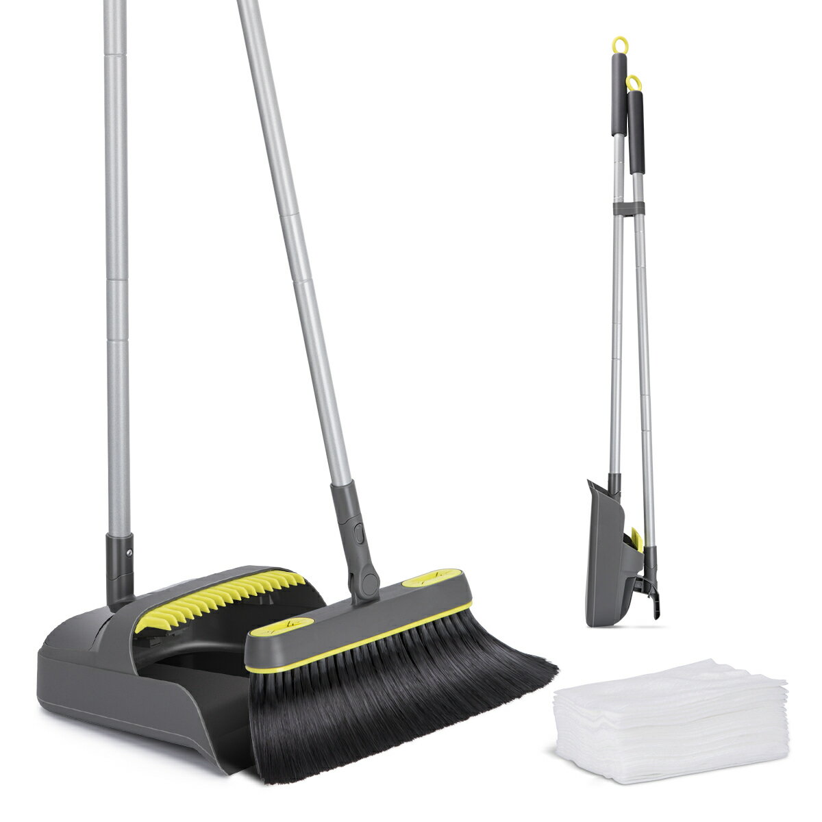 Masthome ほうき ちりとりセット　使い捨て不織布20枚入 防風式 立て式掃除セット　 掃除道具　180°角度調節可能ほうき 回転式ほうき 収納便利 組み立て簡単 室内 屋外　掃除セット
