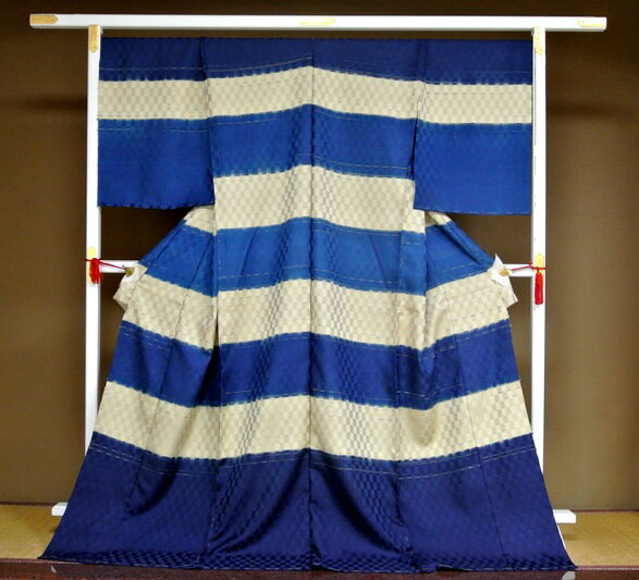 藍染横段　紬訪問着