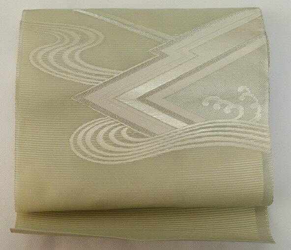 【お仕立て込】夏九寸名古屋帯　薄緑波柄