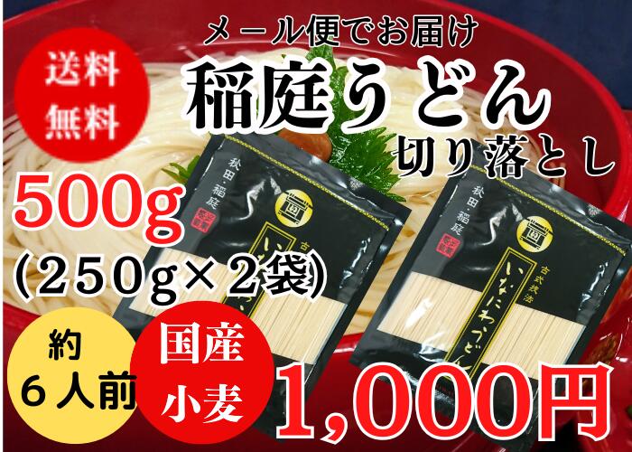 【送料無料】【メール便でお届けします】国産小麦使用 稲庭うどん稲庭手業うどん 切り落とし250g×2袋約6人前 【1,000円ポッキリ!】