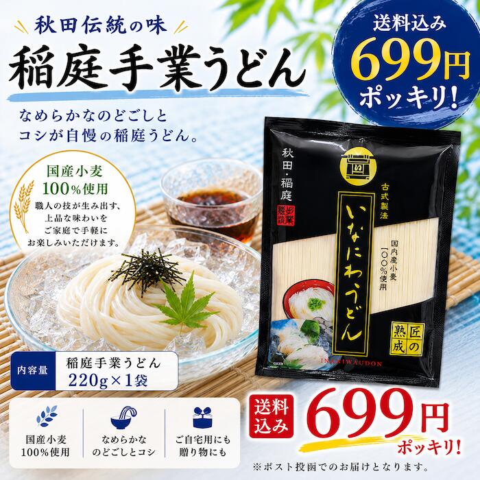 【送料無料】【メール便でお届けします】国産小麦使用 稲庭うどん稲庭 手業 うどん 切り落とし220g masudabussanplanning-10000525 増田物産プランニング パッケージ画像