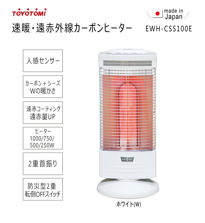 【リサイクル品・1年保証】トヨトミ 速暖 遠赤外線カーボンヒーター EWH-CSS100E(W)ホワイト 人感センサー付き・首振りタイプ【沖縄県発送不可】*