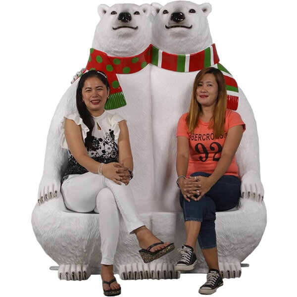 FRPアニマルオブジェ 北極グマのベンチ Polar Bears Bench リアル 巨大 クマ 椅子 動物 像 実物大 フィギュア 大きい 等身大 置物 ガー...