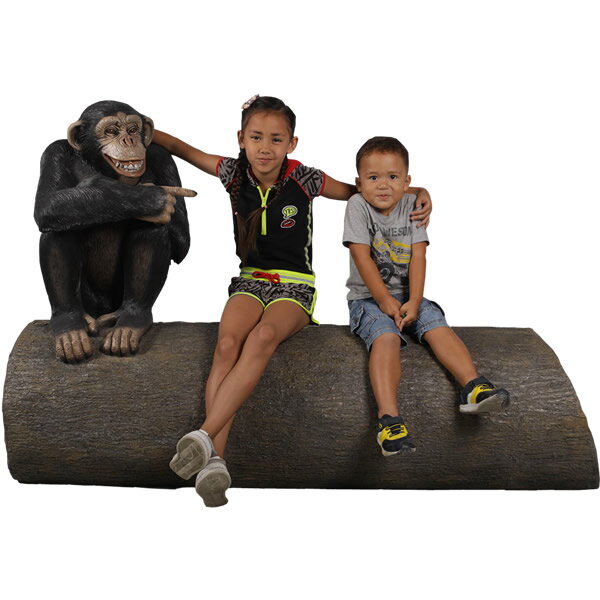 大木に腰掛けるチンパンジー Monkey on tree trunk 強化プラスチック (FRP) アートオブジェ ベンチ リアル 動物 像 置物 ガーデニング...