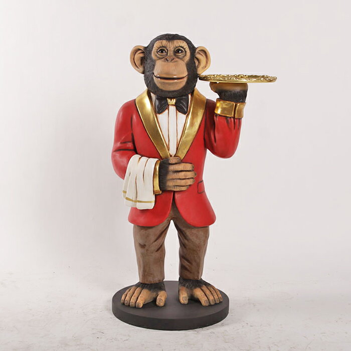 チンパンジーの執事 James the Chimp 強化プラスチック (FRP) アートオブジェ リアル 動物 像 ウエイター 置物 軽量 インテリア 猿 フィ...