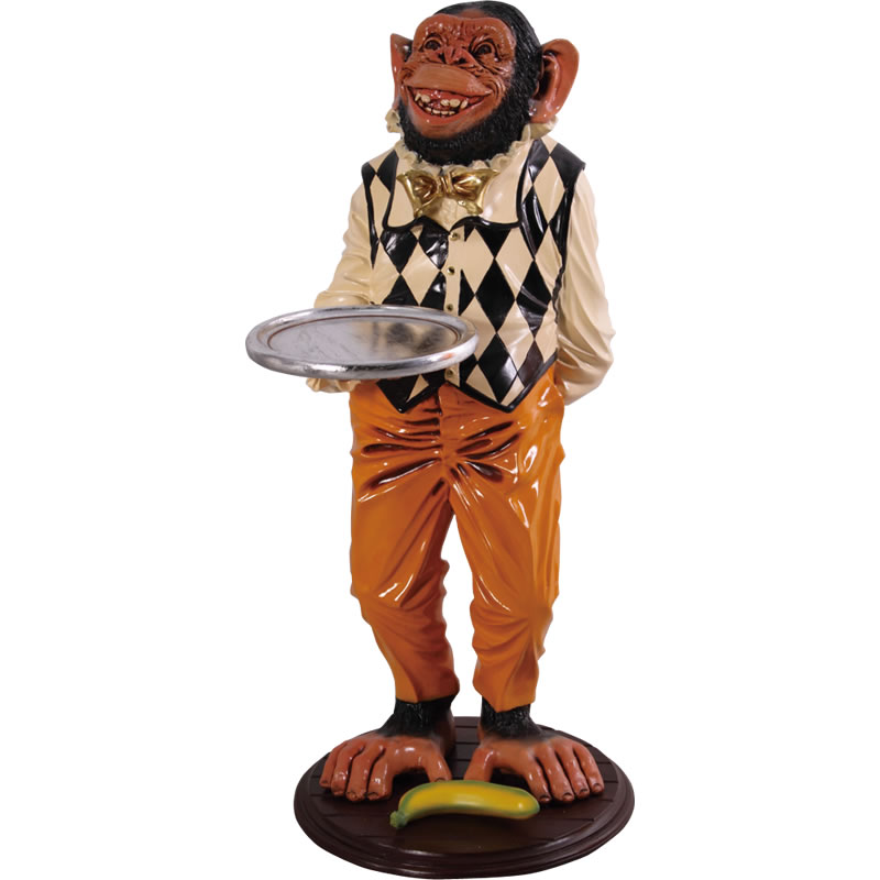 サルの執事 MONKEY BUTLER 強化プラスチック (FRP) アートオブジェ リアル 動物 像 さる 置物 軽量 インテリア オーナメント 室内 玄関 ...