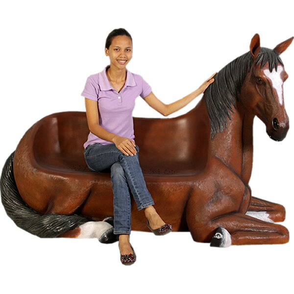 FRPアニマルオブジェ 馬の腰掛け Horse Seat - Outdoor ウマ ベンチ 動物 像 リアル 置物 うま 実物大 ガーデニング オーナメント 大...