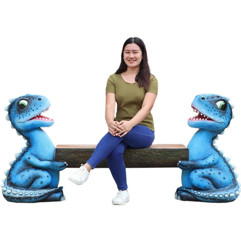 FRP恐竜オブジェ 青い恐竜のベンチ Dino Bench 椅子 置物 かわいい ガーデン オーナメント 肉食恐竜 草食恐竜 フィギュア イス 標本 博物館 リ...