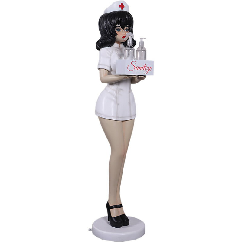 ナース立像オブジェ Nurse - Anime 強化プラスチック(FRP)アートオブジェ 高さ約1m49cm 看護師 女性 像 人物 飾り 等身大 看護婦 置物...